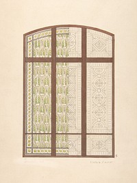 Design for an arched stained glass window, showing two alternative patterns by Jules Edmond Charles Lachaise and Eugène Pierre Gourdet