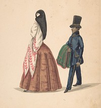 A Woman, Followed by Her Servant, Anonymous, Peruvian, 19th century