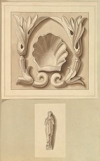 Carved Stone Ornamental Panel and Classical Female Figure by Alfred Henry Forrester [Alfred Crowquill]