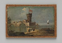 Capriccio with a Circular Tower, Two Houses, and a Bridge, follower of Francesco Guardi