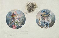 Two Costume Designs or Portrait Types of Two Women with Straw Hats, Anonymous, French, 19th century