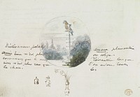 Roundel with Bird in a Landscape and Small Sketches, Anonymous, French, 19th century