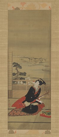 Female Entertainer with Shamisen by Teisai Hokuba