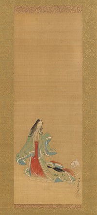 The Third Princess with her Cat, from the "New Herbs I" (Wakana I) chapter The Tale of Genji (Genji monogatari} by Tsukioka Settei