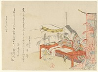 Court Woman at her Desk with Poem Cards by Kubo Shunman