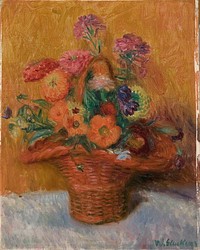 Red Basket of Zinnias by William James Glackens