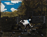Abraham Lincoln and His Father Building Their Cabin on Pigeon Creek by Horace Pippin