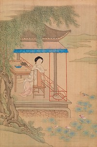 Seated Girl on Porch by Qiu Ying