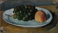 Grapes and Peach on a Plate (Grappe de raisin et pêche sur une assiette) by Paul Cézanne