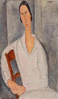 Madame Hanka Zborowska Leaning on a Chair (Madame Hanka Zborowska accoudée à une chaise) by Amedeo Modigliani