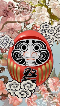 Japanese Daruma doll mobile wallpaper, vintage traditional background