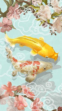 Traditional Koi fish phone wallpaper, Japanese animal illustration