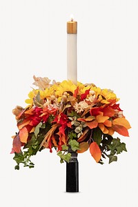 Flower bouquet candle, isolated botanical image