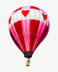 Pink hot air balloon collage element, isolated image psd