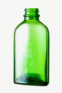 Green glass bottle collage element psd