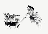 Cute dressed puppy & kittens collage element, animal isolated image