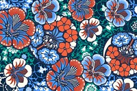 Batik flower patterned background, red and blue botanical illustration