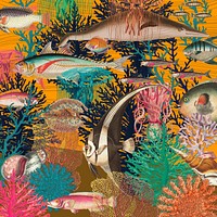 Vintage underwater patterned background, marine life illustration