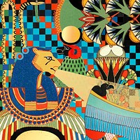 Ancient Egypt patterned background, colorful vintage illustration