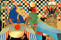 Ancient Egypt patterned background, colorful vintage illustration