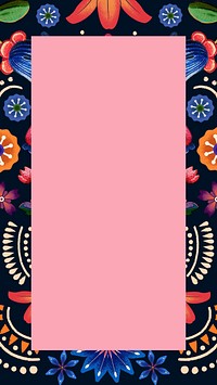 Colorful traditional flower phone wallpaper, vintage pattern frame background