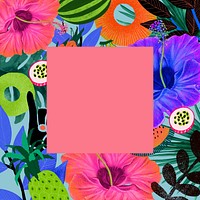 Tropical fruits patterned frame background, exotic illustration