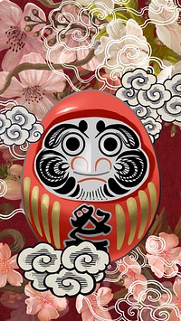 Japanese Daruma doll mobile wallpaper, vintage traditional background