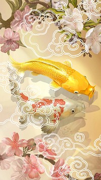 Traditional Koi fish phone wallpaper, Japanese animal illustration