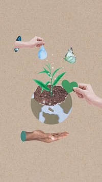 Save the World phone wallpaper, people planting tree