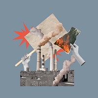 Air pollution factory, hands destroying environment remix