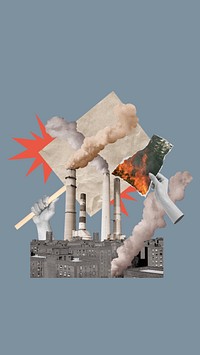 Air pollution factory iPhone wallpaper, hands destroying environment remix