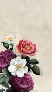 Vintage floral beige mobile wallpaper, colorful flower border illustration