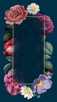 Aesthetic floral frame mobile wallpaper, vintage botanical illustration