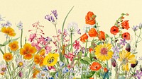 Colorful flower desktop wallpaper, vintage botanical illustration