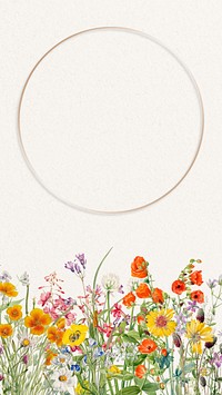 Floral border mobile wallpaper, gold frame illustration