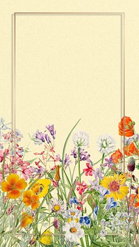 Floral border mobile wallpaper, gold frame illustration