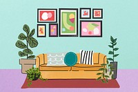 Retro living room illustration, colorful background