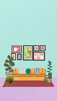 Living room iPhone wallpaper, colorful illustration