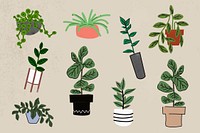 Houseplant doodle clipart set psd