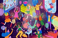 Dance party, colorful fun background