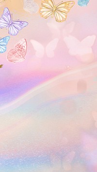 Dreamy butterfly pastel phone wallpaper, colorful holographic background