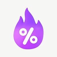 Flame sale icon, purple design psd
