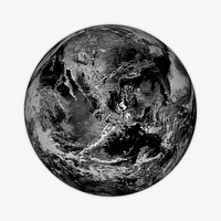 Earth globe, black and white graphic psd