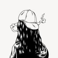 Back of smoking girl element, black & white design vector