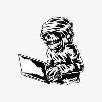 Skeleton hacker element, black & white design vector