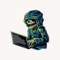 Skeleton hacker element, retro illustration vector