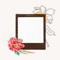 Instant photo frame mockup, floral design psd