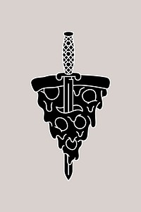 Sword through pizza, food illustration vector