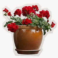 Red flower, potted plant paper cut isolated design