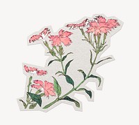 Hokusai&rsquo;s pink flowers on paper cut isolated design. Remixed by rawpixel.